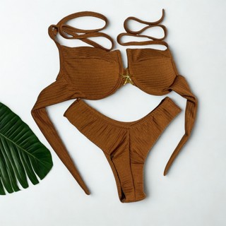 Biquíni feminina meia taça fita com fivela estrela tem Bojo calcinha asa-delta lançamento de verão