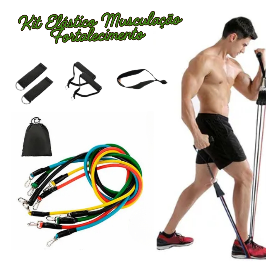 Kit 11 Elastico Extensor Treino Funcional Academia Em Casa Ginastica