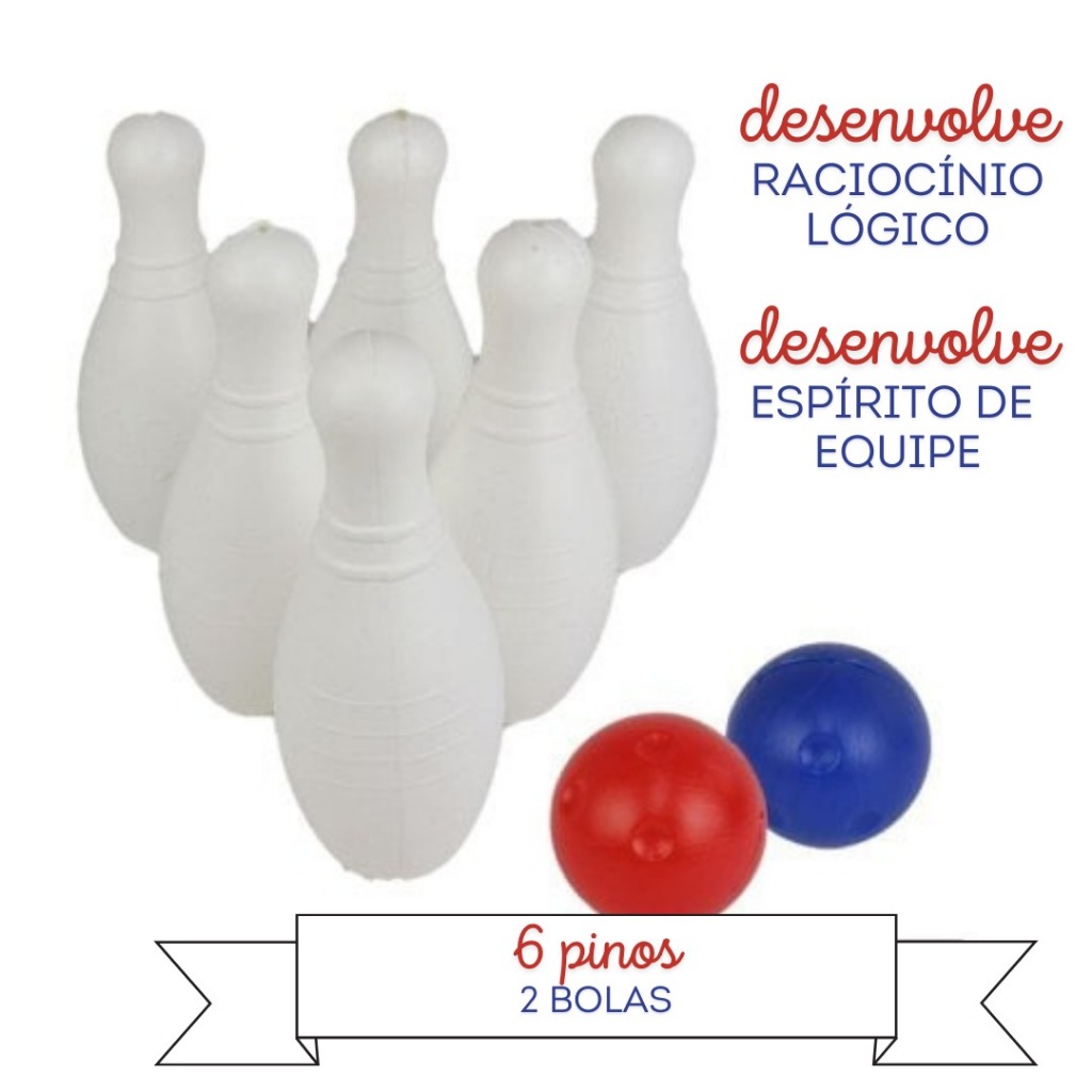 Jogo De Boliche Brinquedo Infantil C/ 6 Pinos + 2 Bolas