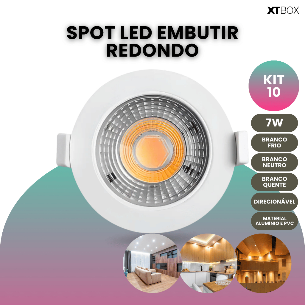 Kit 10 Spot Led 7w SMD Direcionável Redondo Luz Forte em Oferta na Shopee