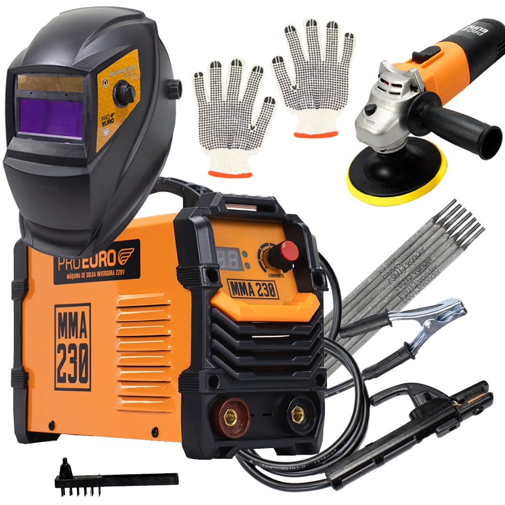Kit Soldador Máquina Inversora MMA 230 220v + Esmerilhadeira + Máscara + Eletrodo + Luvas e Mais! em Oferta na Shopee