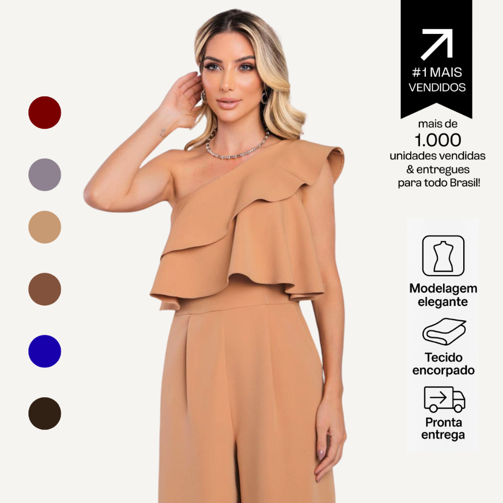 Macacão Feminino Longo Pantalona  Acinturado Elegante Alfaiatária Social Festa Casamento Batizado