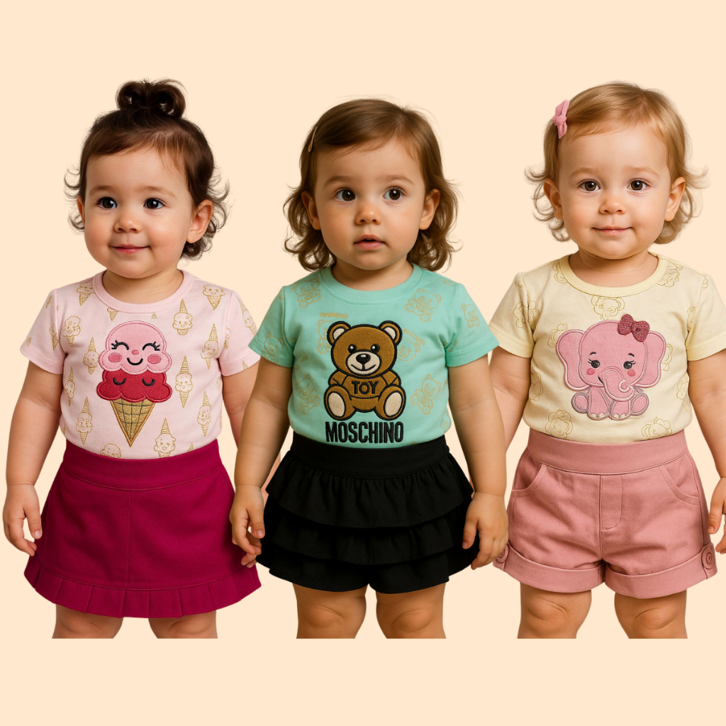 Kit 3 Conjuntos Infantil Para Meninas Moda Verão do 2 ao 6 Anos