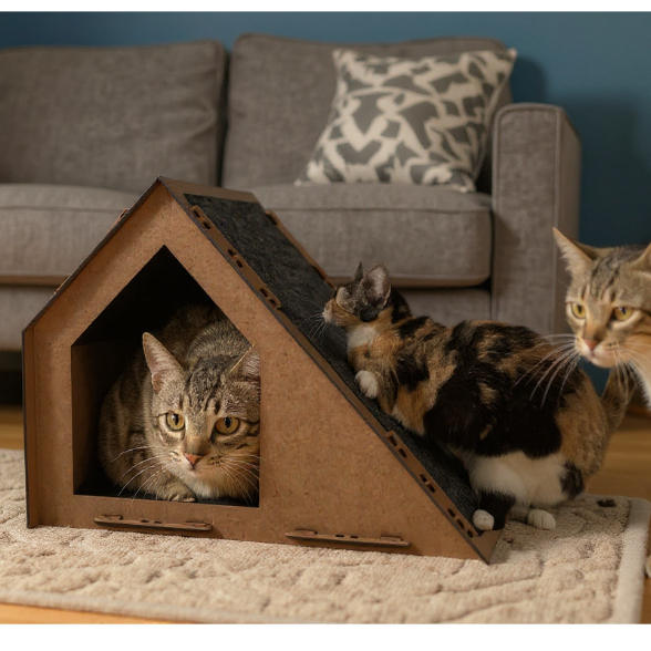 Casa para Gato Com Arranhador antistresse Toca Rampa Cama Pet Luxo Playground Diversão Gatos Pet