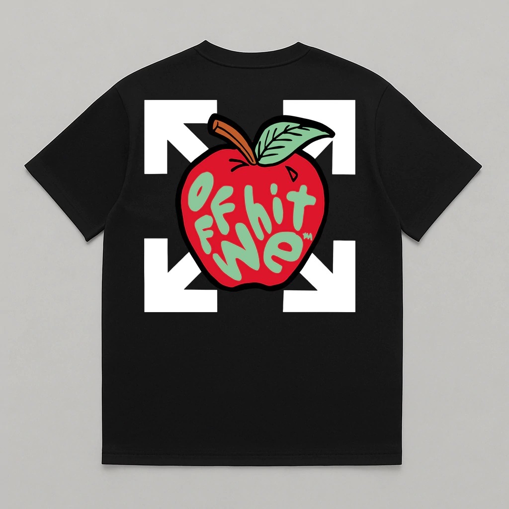 camiseta streetwear off-white apple em Oferta na Shopee