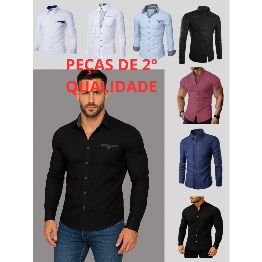 camisa social lisa manga longa e Curta de segunda qualidade - camisa social slim - Camiseta camisa de 2° camisa barata