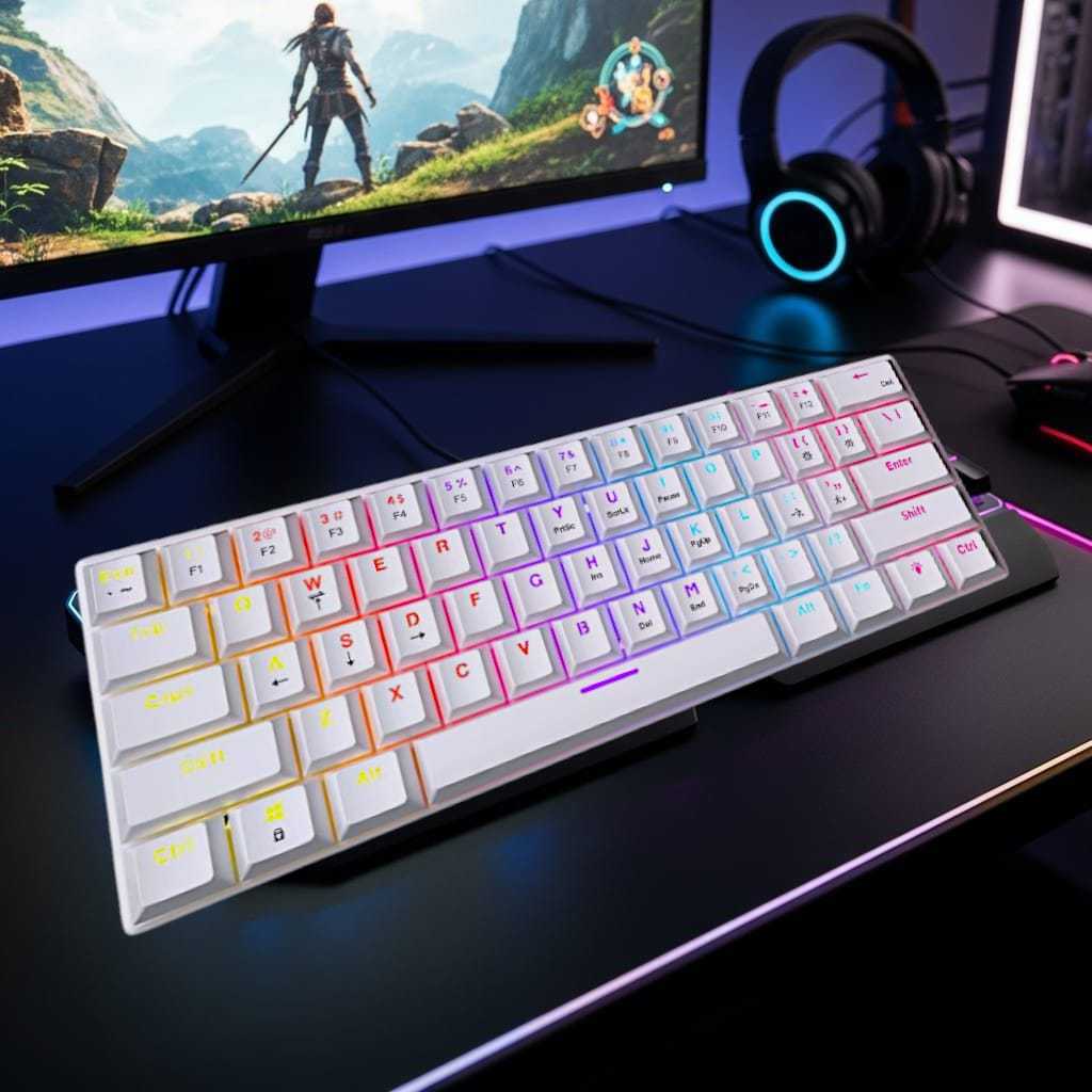 Mega Teclado Mecânico Gamer 60% com Switch Azul e RGB Com funçoes profissionais Gamer