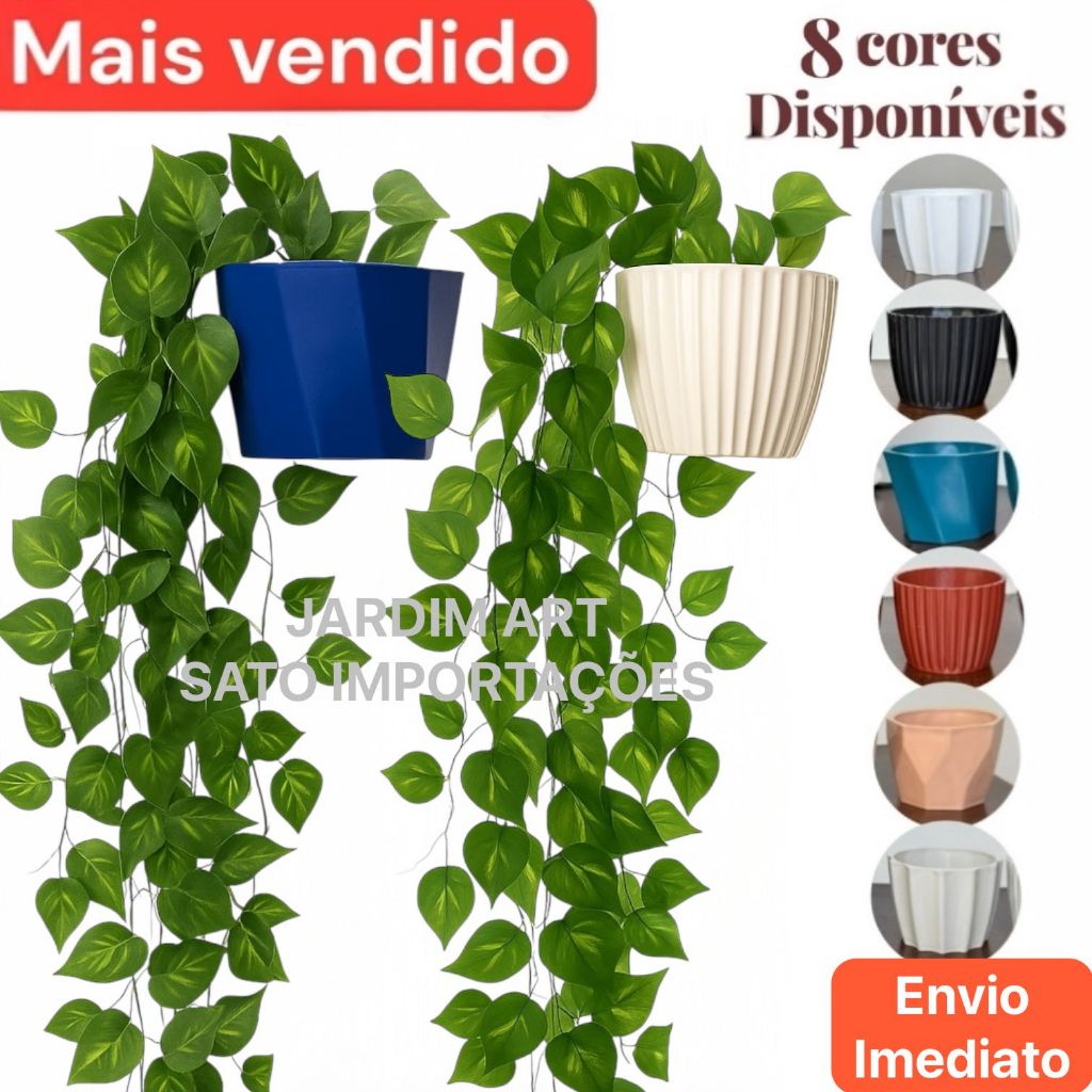Arranjo Pendente 3 Cordões Hera/Jiboia no Vaso Plastico cerâmico Cores em Oferta na Shopee