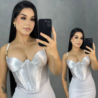 Kit 2 Cropped Corset Fivela Feminino Moda Festa e Balada Regulável nas Costa em Oferta na Shopee