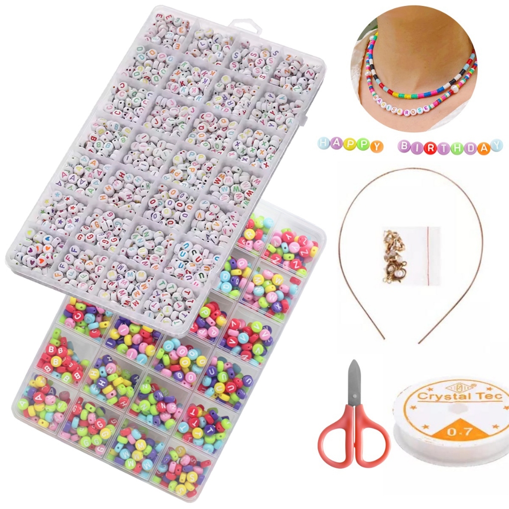 Kit Miçangas Letras Alfabeto Completo Infantil – Maleta com Miçangas Coloridas para Pulseira em Oferta na Shopee