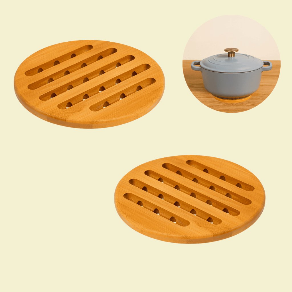 Kit 2 Suporte para Panela Quente em Bambu Mesa Posta Travessa Bule Sopeira Servir Refeições Cozinha Restaurante Boteco