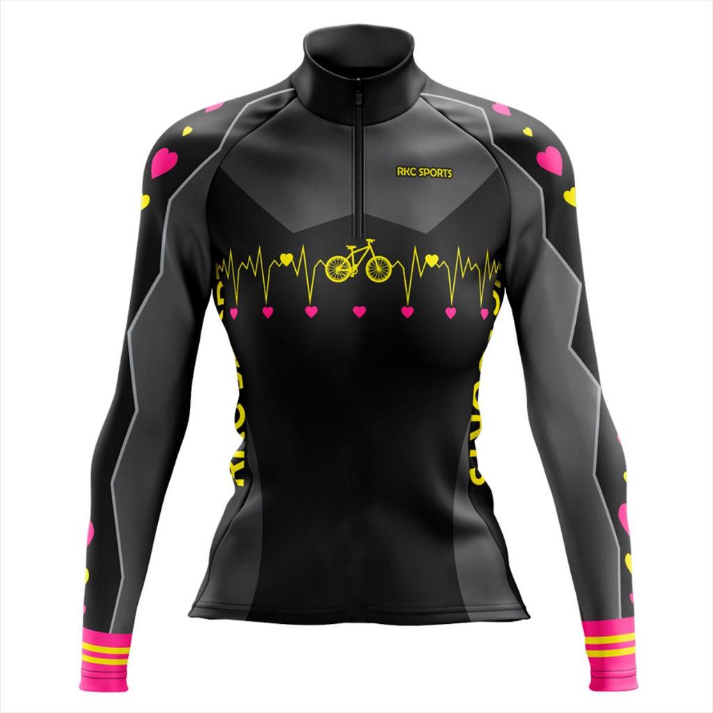 Camisa Ciclismo Feminina Manga longa Bike Coração Preta UV+50 em Oferta na Shopee
