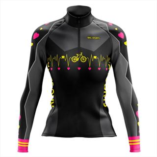 Camisa Ciclismo Feminina Manga longa Bike Coração Preta UV+50 em Oferta na Shopee