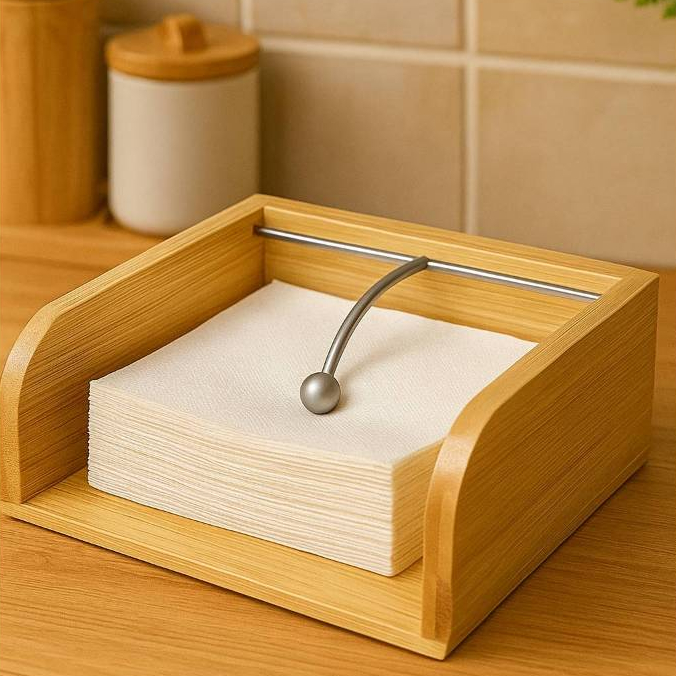 Porta Guardanapo Para Mesa Decoração Cozinha Porta Guardanapo Bambu Suporte Ferro