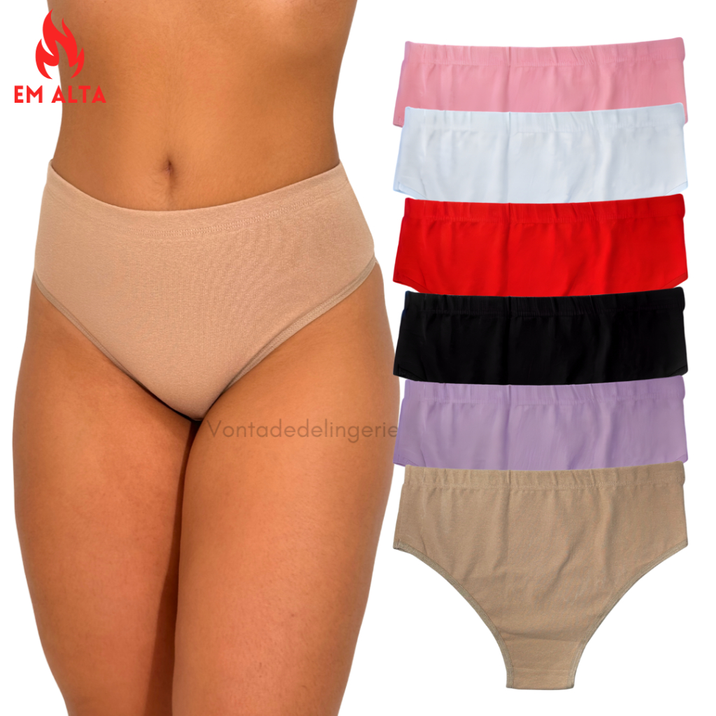 Kit 10 Calcinhas Em Algodão Tanga Cós Elástico Embutido Anti-Alérgico