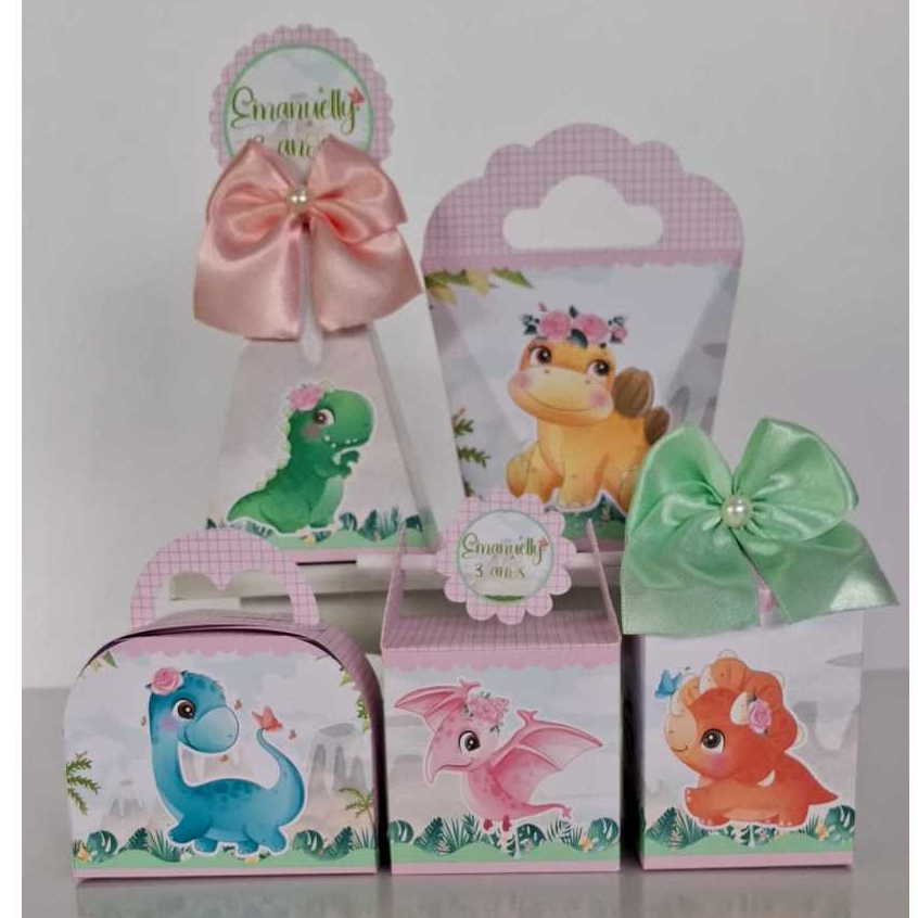 PEGUE E MONTE - KIT FESTA CAIXINHA PERSONALIZADAS LEMBRANCINHA DINOSSAURO DINO BABY ROSA
