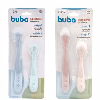 Kit 2 Colheres em Silicone Fases 1 e 2 Rosa Azul Introdução Alimentar e Autoalimentação