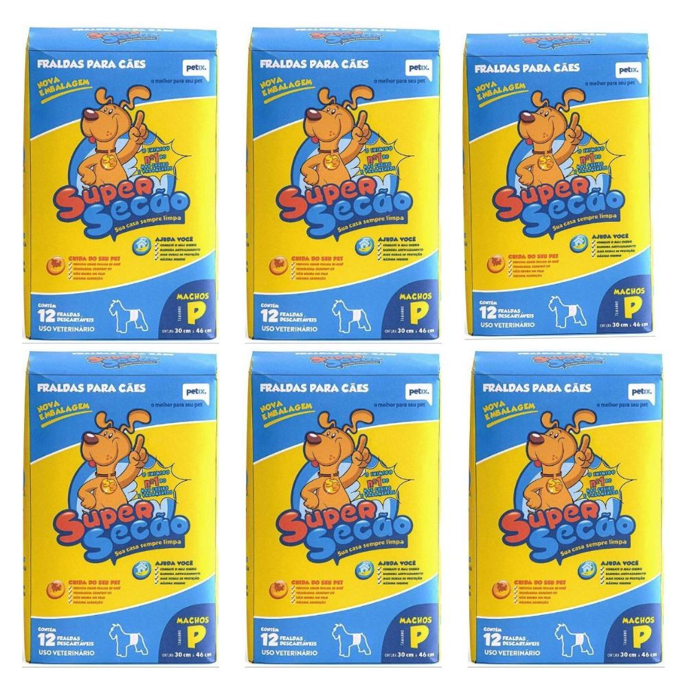 KIT 6 PACOTES FRALDA DESCARTÁVEL PARA CACHORRO MACHO SUPER SECÃO TAMANHO P - 72 UNIDADES em Oferta na Shopee