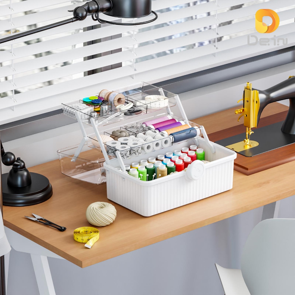 Caixa Organizadora Multiuso com Tampa Transparente 3 Camadas Costura Artesanato em Oferta na Shopee