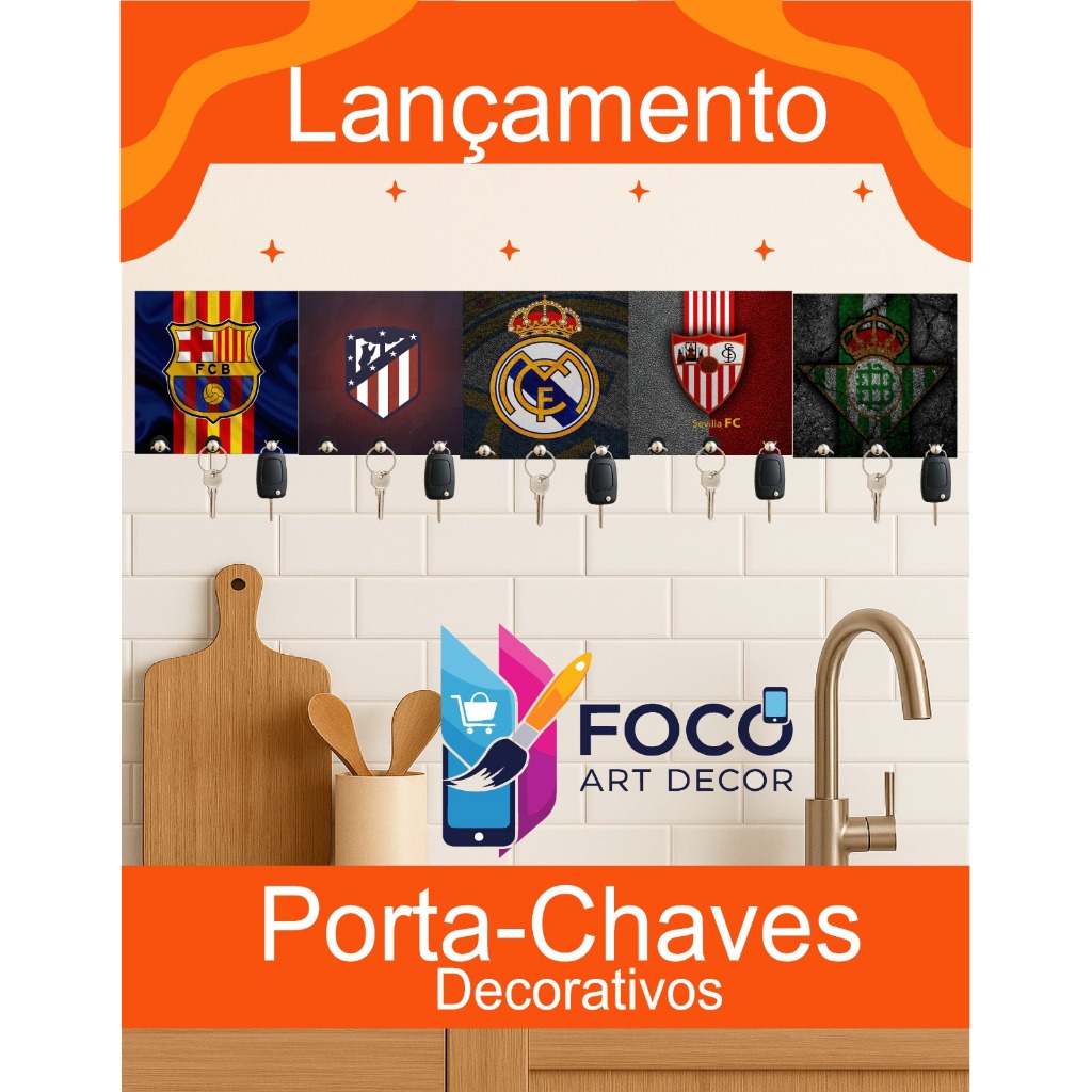 Porta Chaves Decorativo Times Espanhóis Barcelona Real Madrid La Liga Mdf