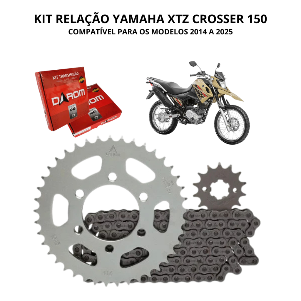 KIT RELAÇÃO TRANSMISSÃO YAMAHA CROSSER 150 2014 EM DIANTE - DAROM