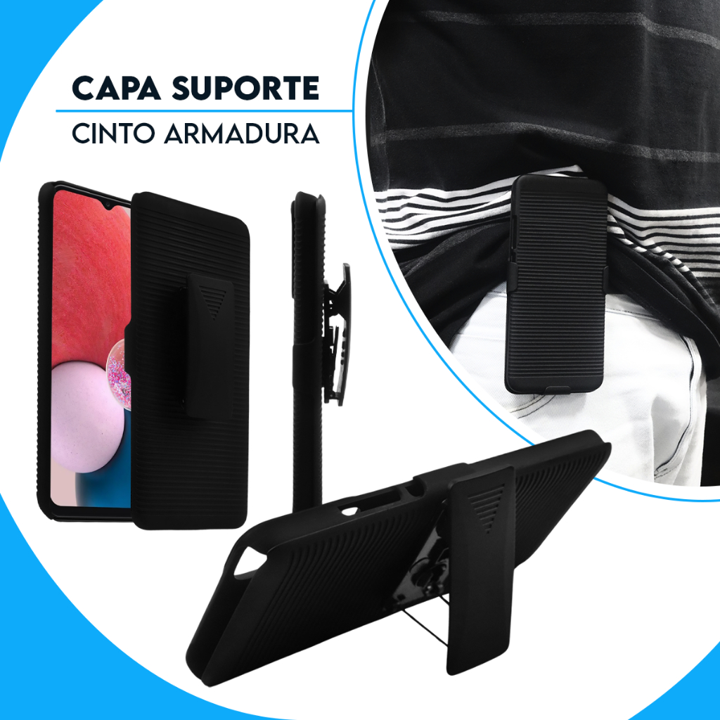 Capa  Capinha Case Suporte Cinto E Mesa Belt Clip para Samsung Galaxy A13 4G A135 tela 6.6 pol Cell in Power25