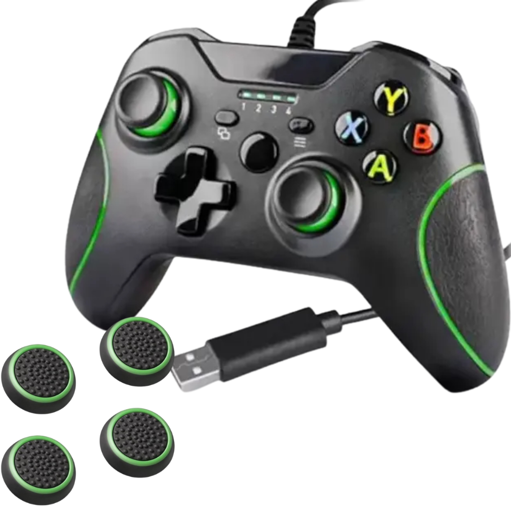 Controle Xbox One Pc Usb com fio Joystik compativel para xbox + 4 Grip
