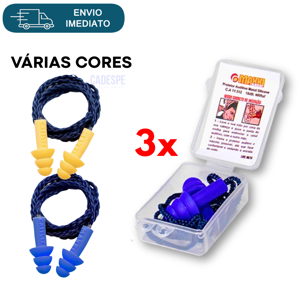 KIT 3 Protetor Auricular Plug 18dB com Caixinha Abafador Ruídos Tampão Ouvidos / Ca 11512