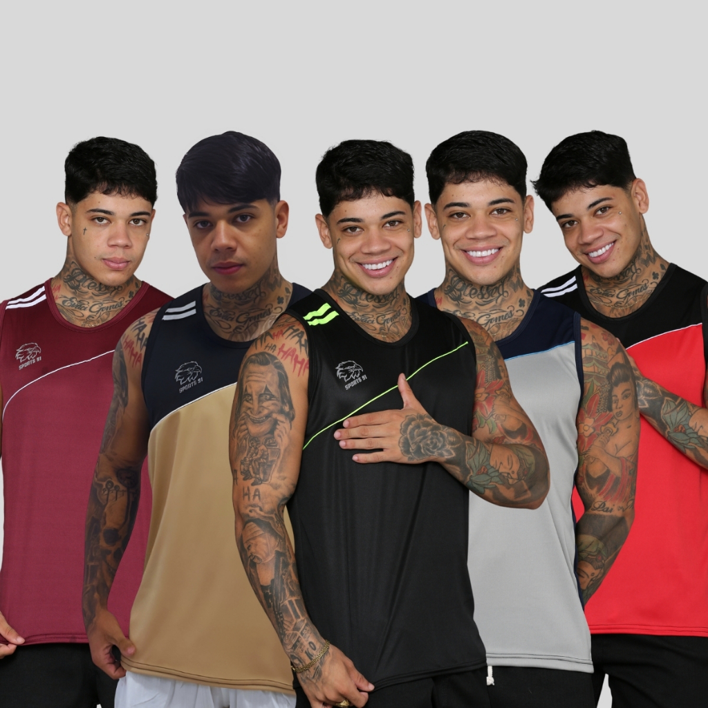 kit 5 Camisetas Regata Masculina Academia Oferta Fit 100% Poliester Verão