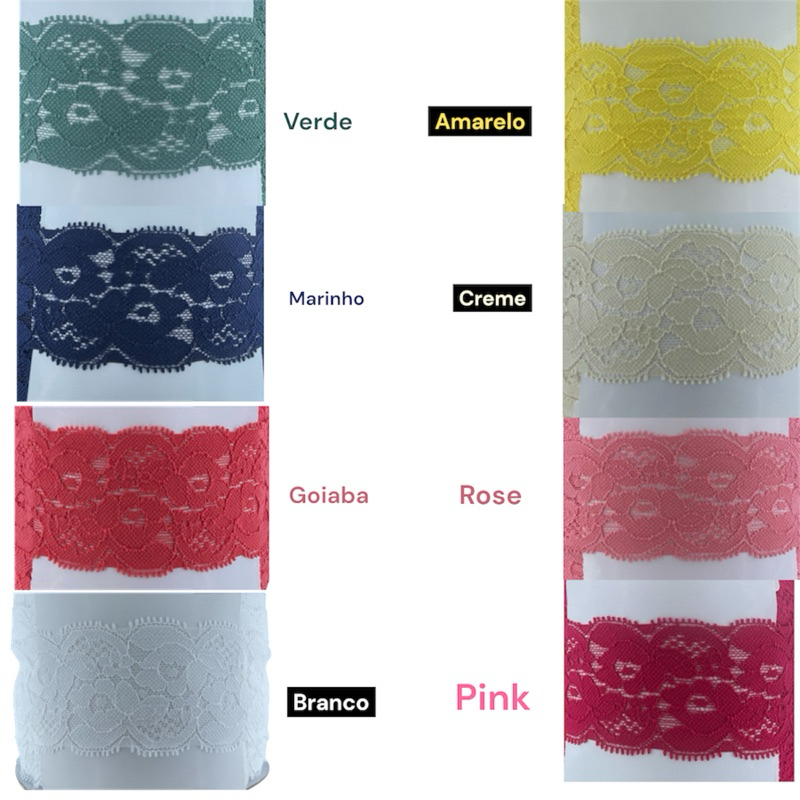 Renda com Elastano 5cm Largura – 10m ou 50m Diversas Cores Laços artesanato lingerie