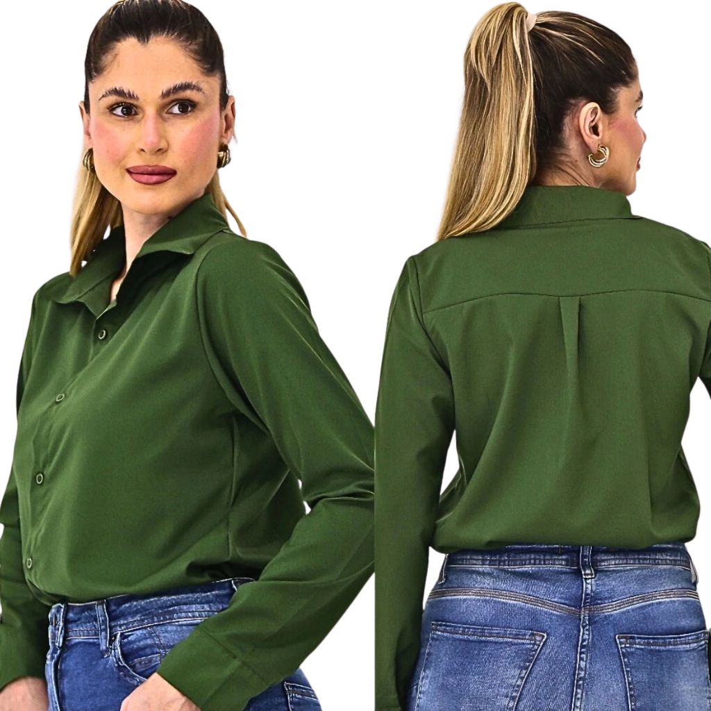 Camisa Social Feminina Plus Size Elegante - Manga Longa Trabalho Escritório Casual - M, G, GG, G1 em Oferta na Shopee