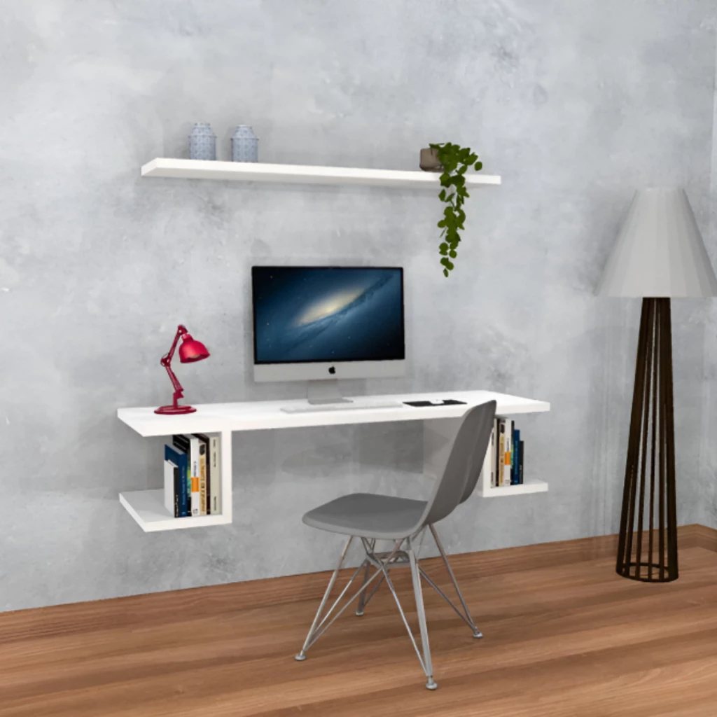 Kit Escrivaninha Suspensa + Prateleira para Estudos, Trabalho e Home Office - Suporte Premium para Notebook e Computador