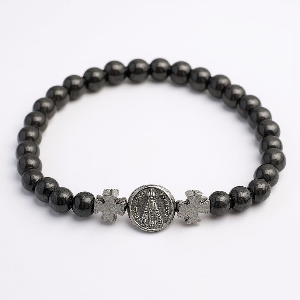 Pulseira Elastico Hematita Nossa Senhora Aparecida