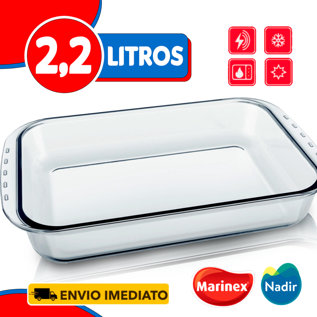 Travessa Marinex Media Retangular Vidro 2,2L Nadir Lasanheira vidro Temperado variadas receitas
