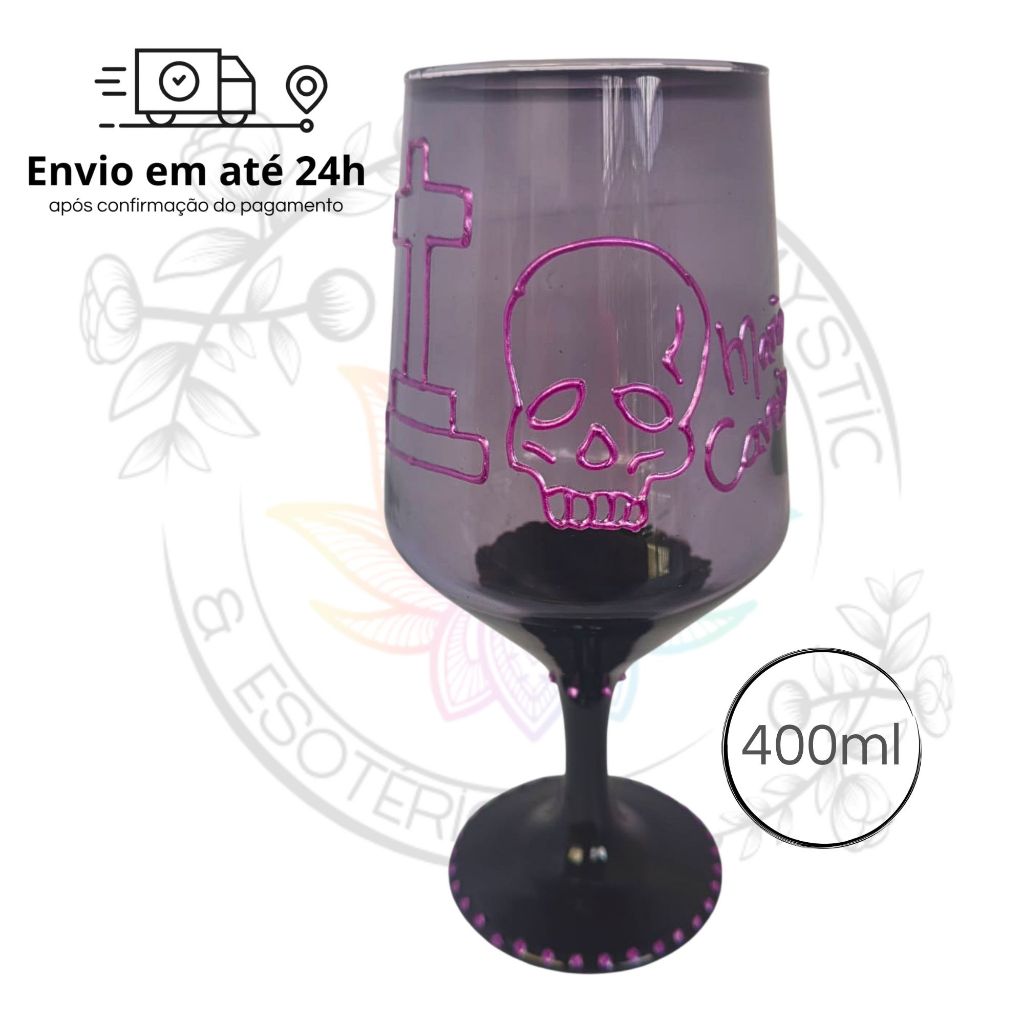 Taça Pomba Gira Maria Caveira Luxo Preto e Roxo 400ml - Umbanda Candomblé Orixás
