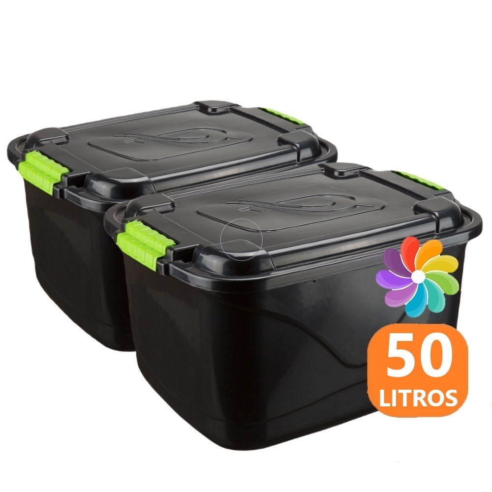 Caixas Organizadora 50L Tampa e Trava Cesto Container Grande P/ Brinquedos Ferramentas Multiuso em Oferta na Shopee