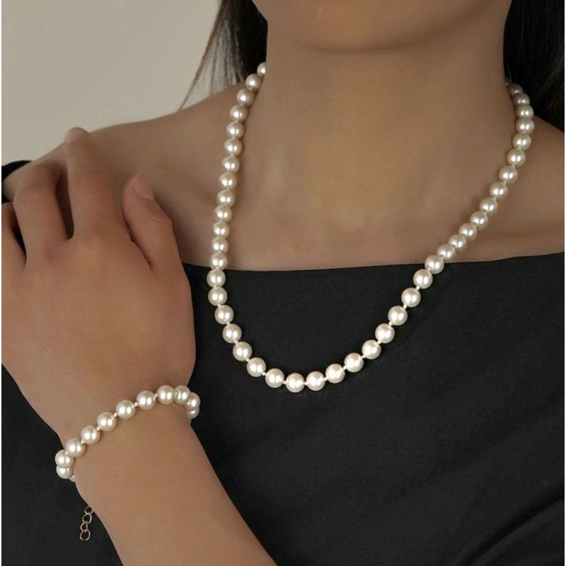 Conjunto Colar Pérola/brincos/pulseira Pérola Elegância Feminino e Masculino Unissex Moda