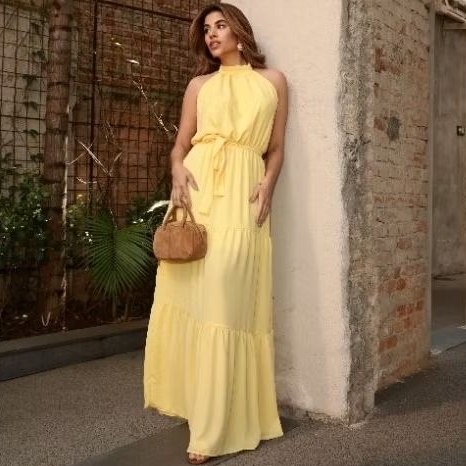vestido femenino elegante gola alta tecido GGT para casamento e formatura