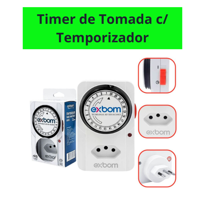 Timer de Tomada Temporizador Digital Bivolt Exbom Modelo Programável Mecânico Analógico