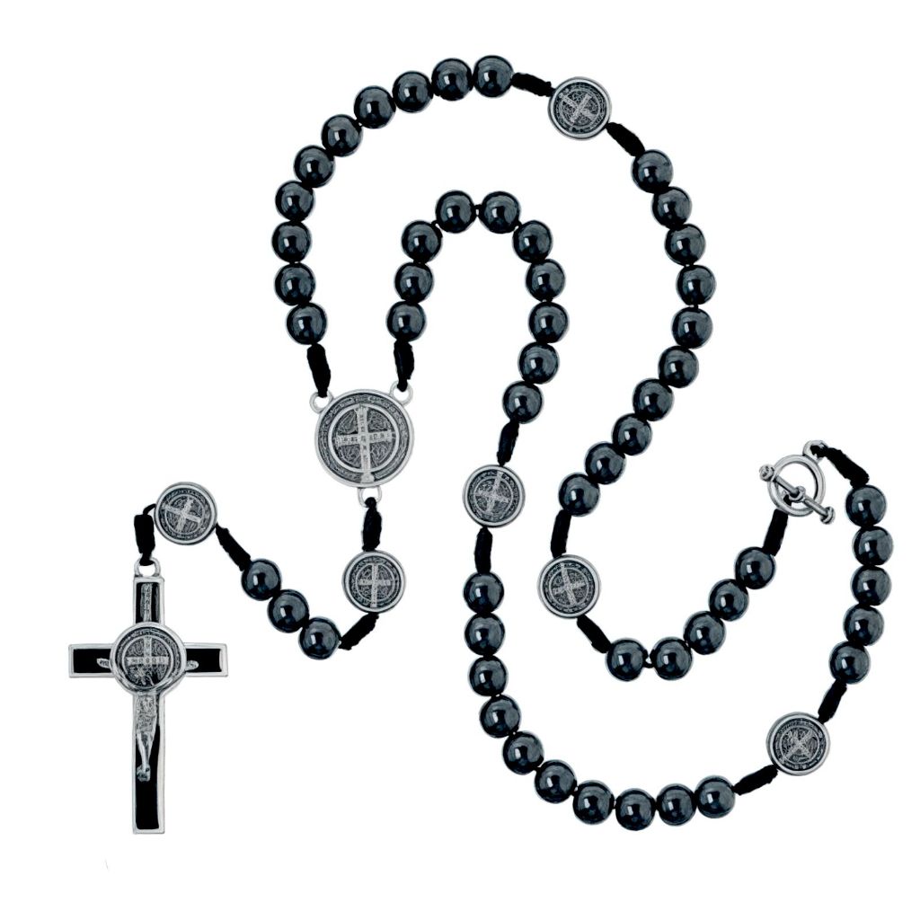 Terço Hematita Pescoço com Fecho Medalha de São Bento 39cm em Oferta na Shopee