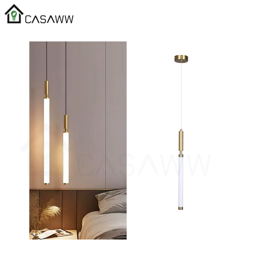 Pendente Led Dourado Lavabo Cozinha Cabeceira Luminária Suspenso Tubo Bastão Minimalista 3200K