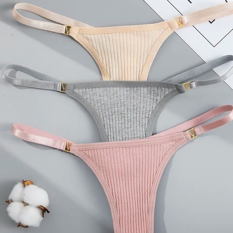 Kit 5 Calcinhas Tanga Regulagem String em V Caneladas Fio Dental Lingerie Premium Moda Feminina