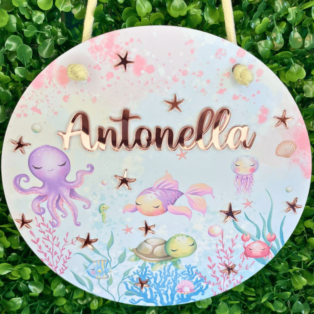 Guirlanda placa Enfeite Porta maternidade Fundo do Mar Nome Personalizado em Acrílico Esplhedado 3d em Oferta na Shopee