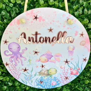 Guirlanda placa Enfeite Porta maternidade Fundo do Mar Nome Personalizado em Acrílico Esplhedado 3d em Oferta na Shopee
