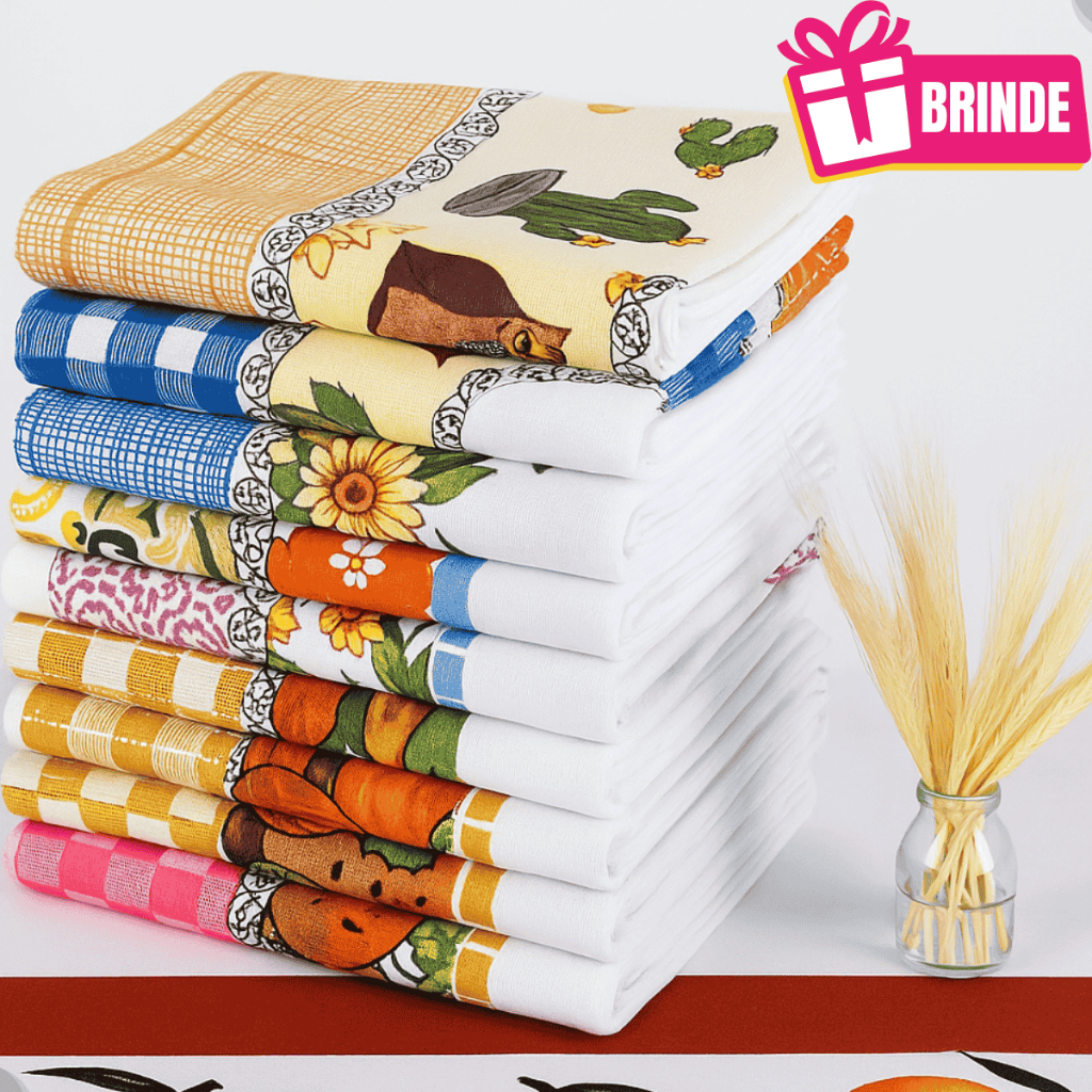 Pano de Prato Copa Cozinha Louça Branco Estapados Algodão Grande Grosso Atacado Premium + Avental