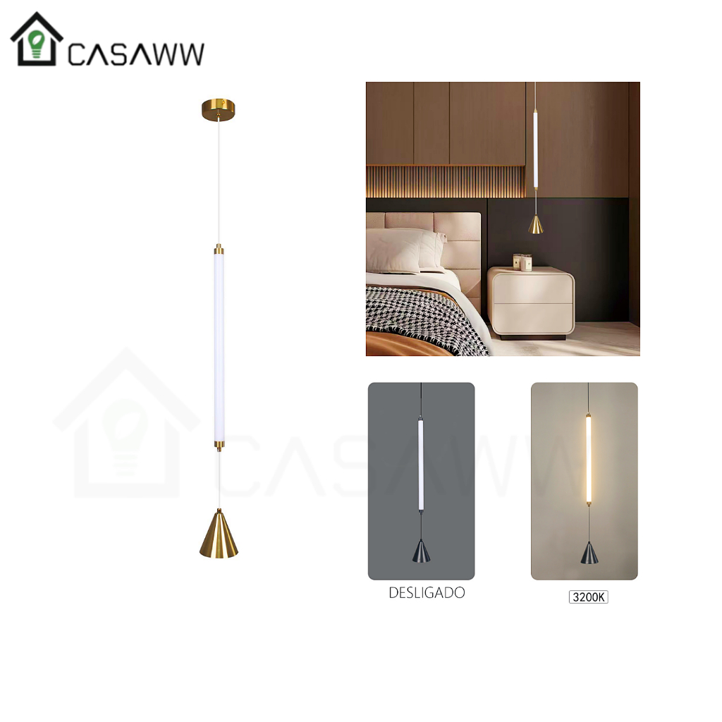 Pendente Tubo Cone Led Minimalista Luminária Pendente De Teto Dourado Preto 3200K Lustre Lavabo Bar