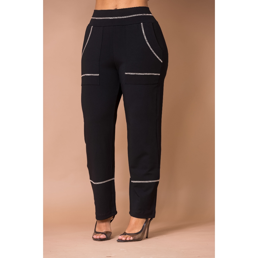 Calça Social Feminina Reta Cós Alto Com Bolso Casual Lycra