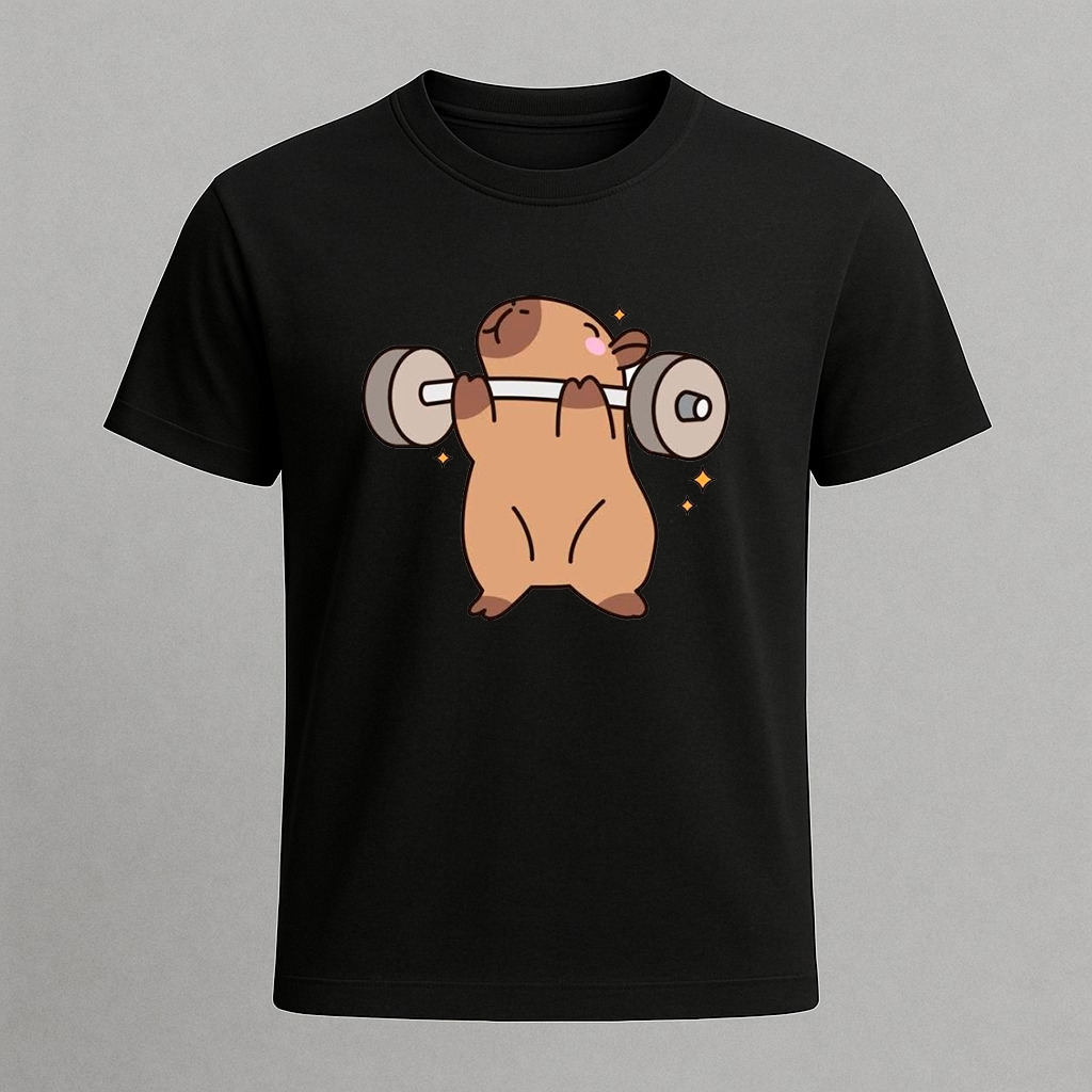 Camiseta Feminina Algodão Capivara Treinando Academia Alta Qualidade Confortável Unissex