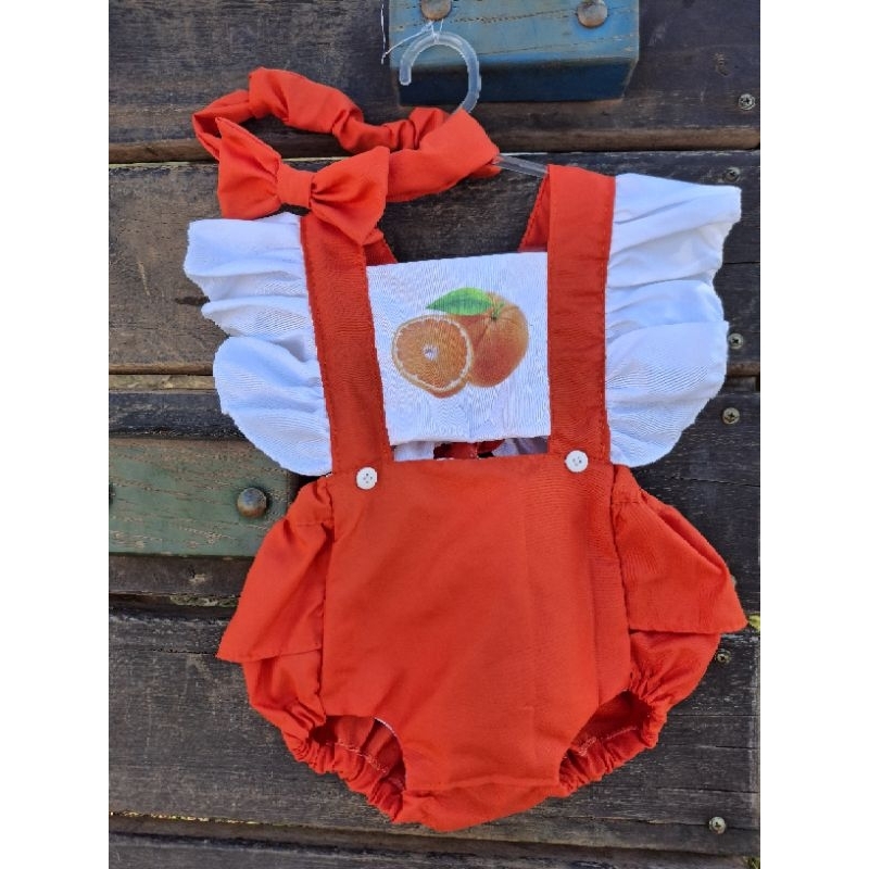 jardineira laranja /mesversario menina/romper temático/jardineira frutas em Oferta na Shopee