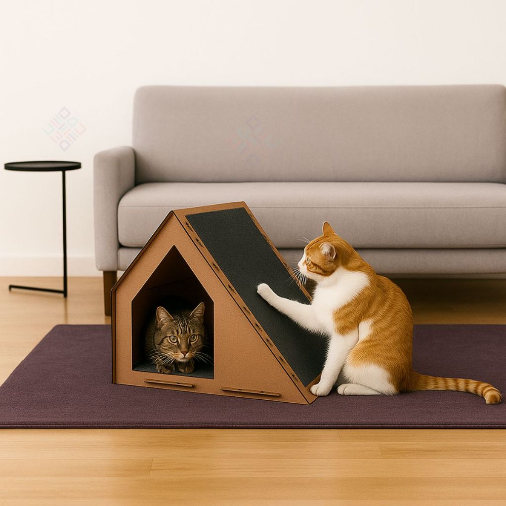 Rampa Arranhador Gato MDF Carpete Casa Caminha Nicho Pet Luxo Premium Antiestresse Indoor Pet
